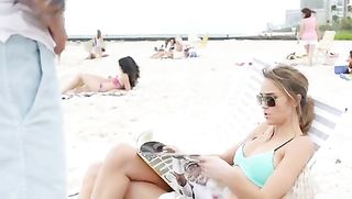 lady blue bikini sits