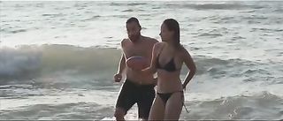 pretty lady plays football