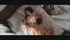 Appealing woman gets kissed and caressed by handsome man in bed.