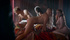 Handsome king got interrupted while having sex with her sexy slaves.