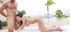 Oiled teen giving head by the pool