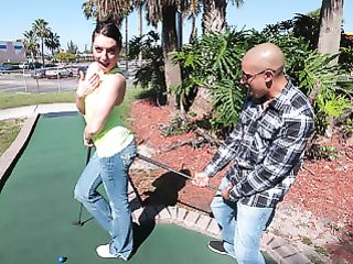 small-titted brunette golf player