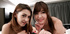 Asian chick and her European friend playing with man's meat