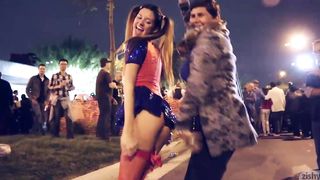 jolly young cosplayer shows