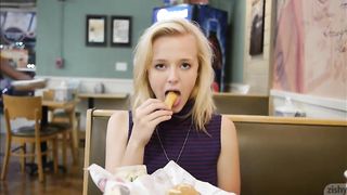 petite blonde teen plays