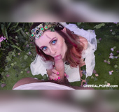 Redhead blue-eyed elf deep throated by big dick