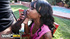 Bubble butt ebony girl is drenched in oil for outdoor sex