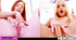 Redhead and blonde teens ride dildos and get bukkaked