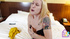 POV tattooed blonde stepsis treats me with slow striptease