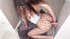 Curly-haired girl pushes herself onto suction cup dildo
