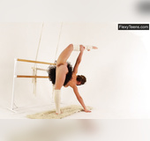 Masked ballerina shows pussy while doing sexy stretching exercises
