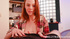 Shaved pussy blonde gf gives handjob in the kitchen