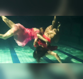 Big tits brunette swimming pool teen showing juicy pussy