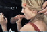 Innocent blonde wraps her fingers and mouth around dick while sucking on a cigarette.
