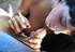 Long-haired brunette doesn't stop smoking when her guy wants oral attention.