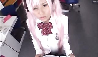 cute japanese babe sits