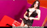 Busty brunette in stockings slips-off black-corset, leather-bra and panties and squirts on huge cock