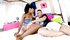 Blue eyed ebony beauty booty calls a friend to get rid of boredom