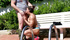 Personal trainer teaches client pushups then rewards him with a blowjob and rides him
