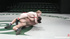 Inked red wrestler teasing her rival with vibro before pounding her with strapon after win