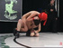 Masked slut with a red strap-on bangs her short haired partner