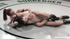 Petite skinny brunette doll fighting angrily on the ring with red long-ponytailed buxom