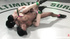 Brunette girl with long ponytail sitting on her ebony rival's face after fighting on the ring
